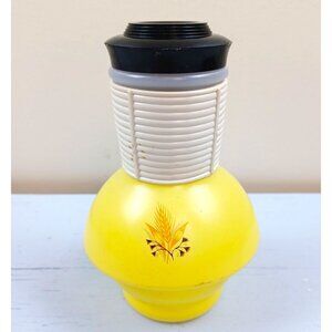 Vintage McKee Hottle Glasbake Yellow Glass Syrup Bottle W/ White Ribbed Detail &